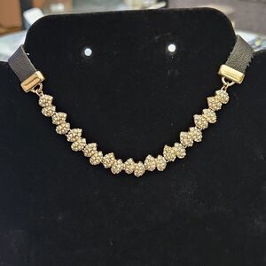 *Sale* Bella Jack Gold Tone Clear Rhinestone Black Leather Choker 12-15"